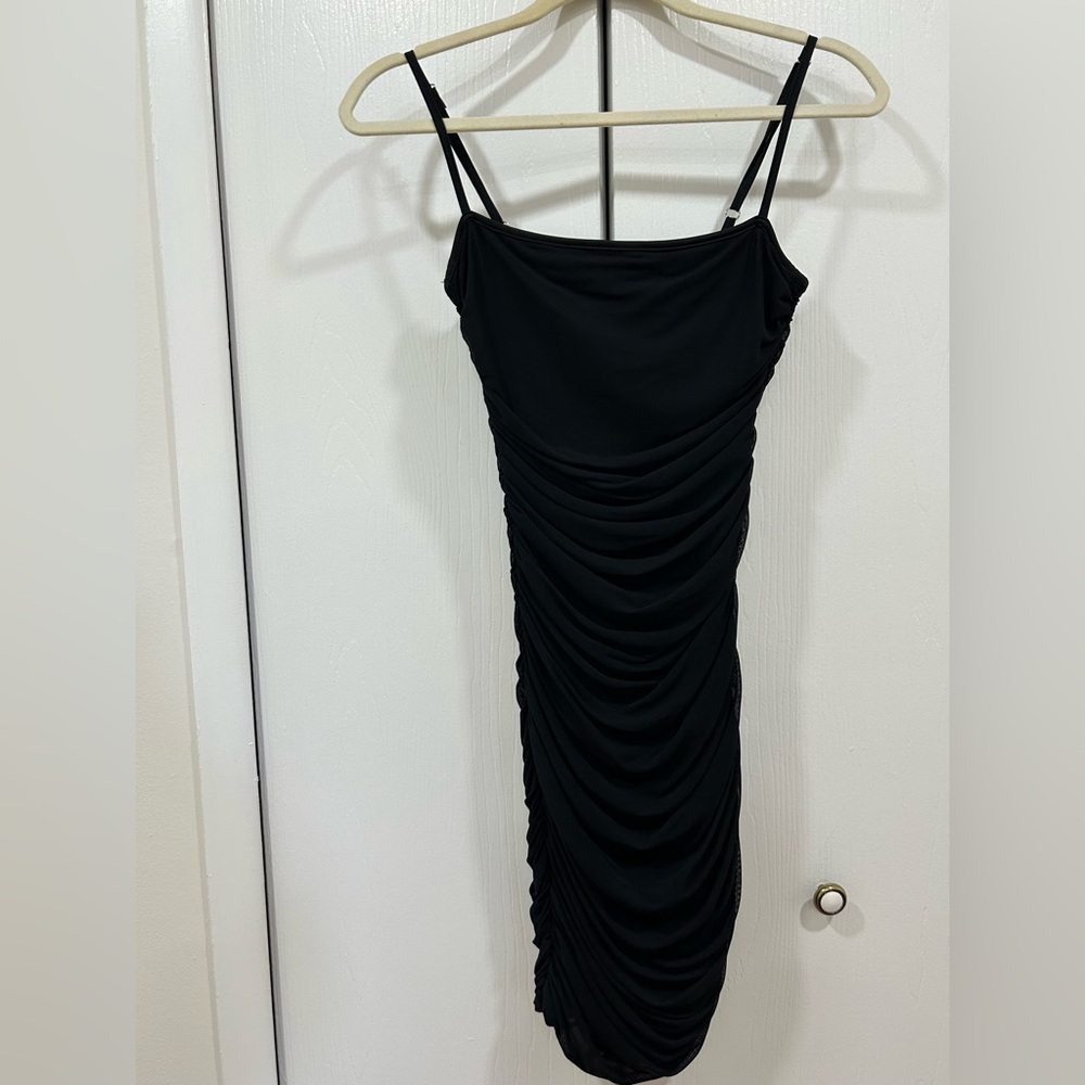 Elegant Black Ruched Mini Dress - Size S